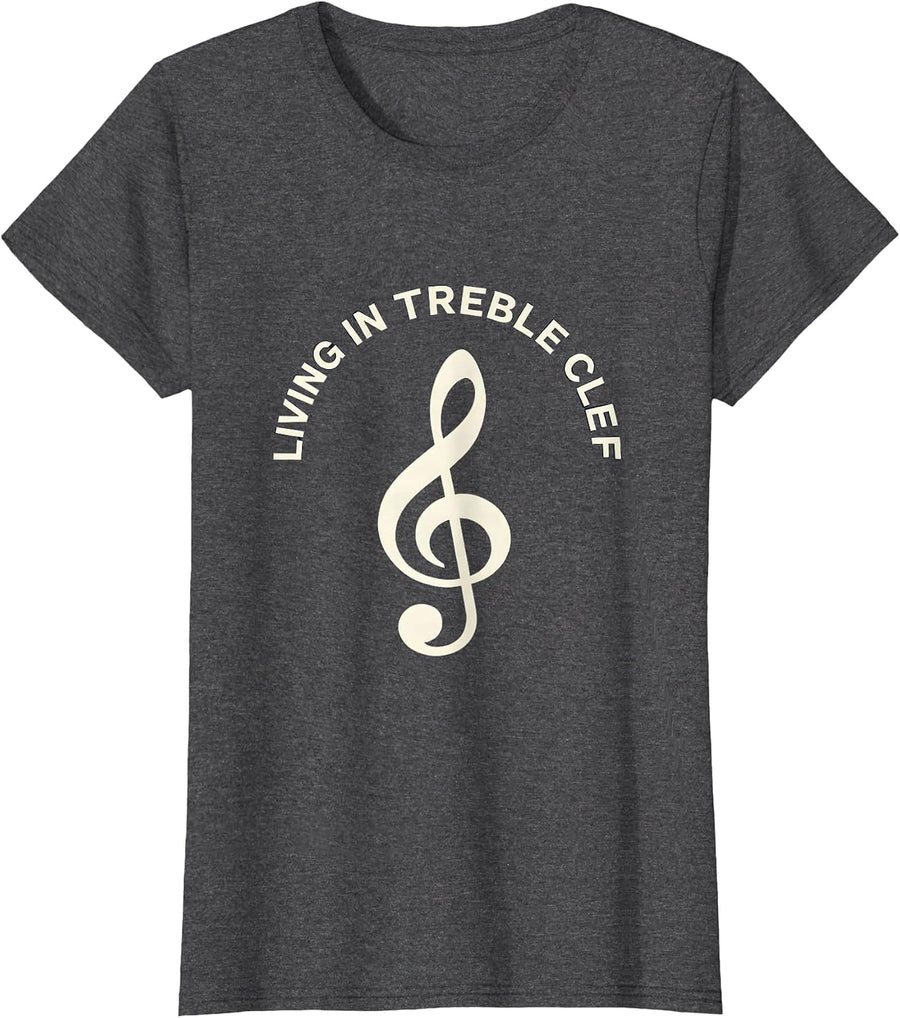 Women's Living In Treble Clef Music Teacher Design T-Shirt - Dark Heather Grey