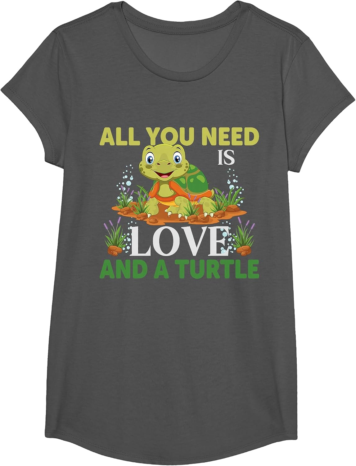All You Need is Love and A Turtle | Turtle T-Shirt - Girls Asphalt Grey