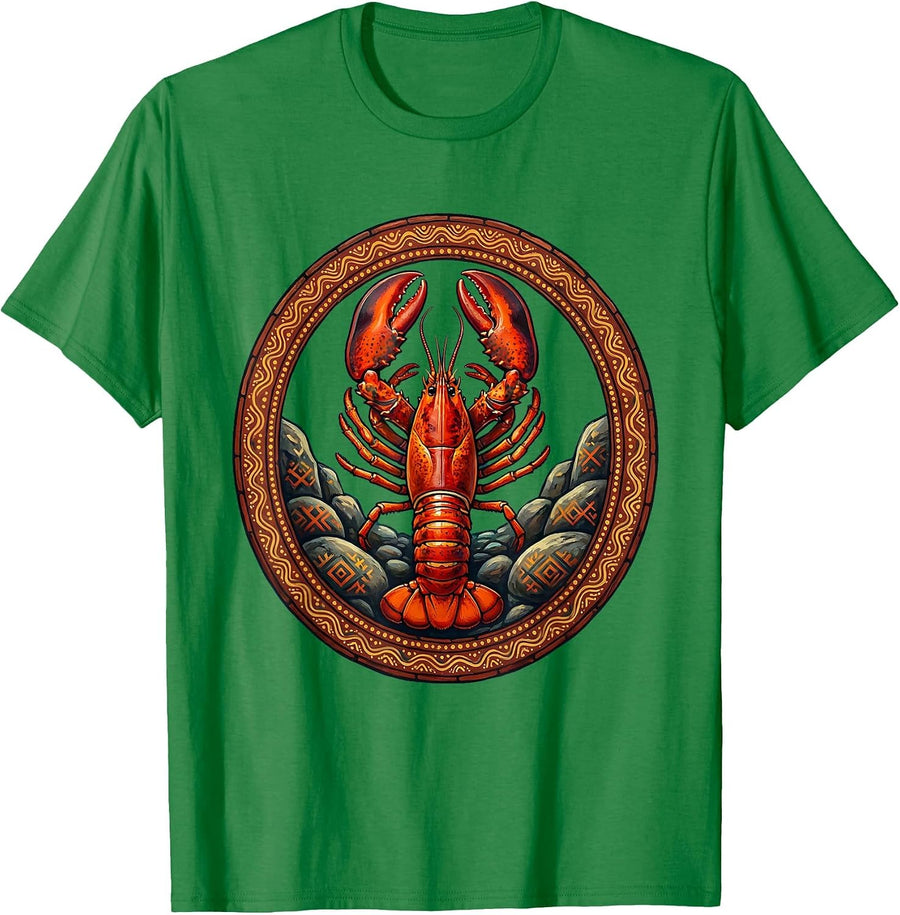 Men's Lobster Walking Ocean Floor Rocks Illustration T-Shirt - Kelly Green