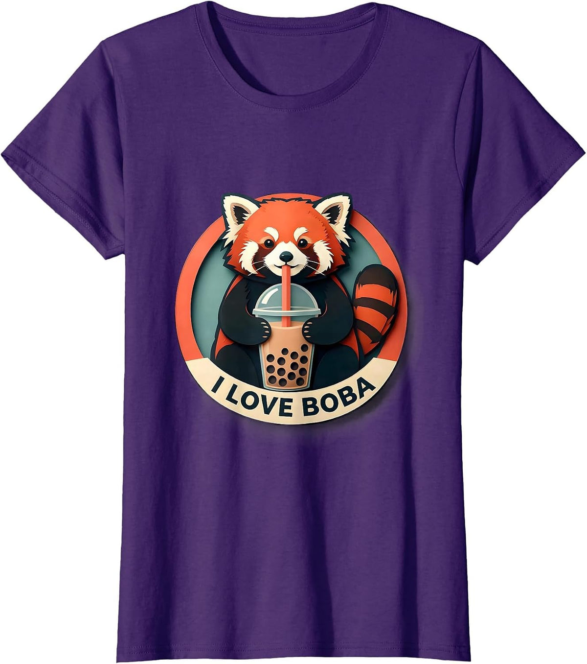 Women's I Love Boba Cute Kawaii Panda Anime Bubble Tea Boba Lover T-Shirt - Purple