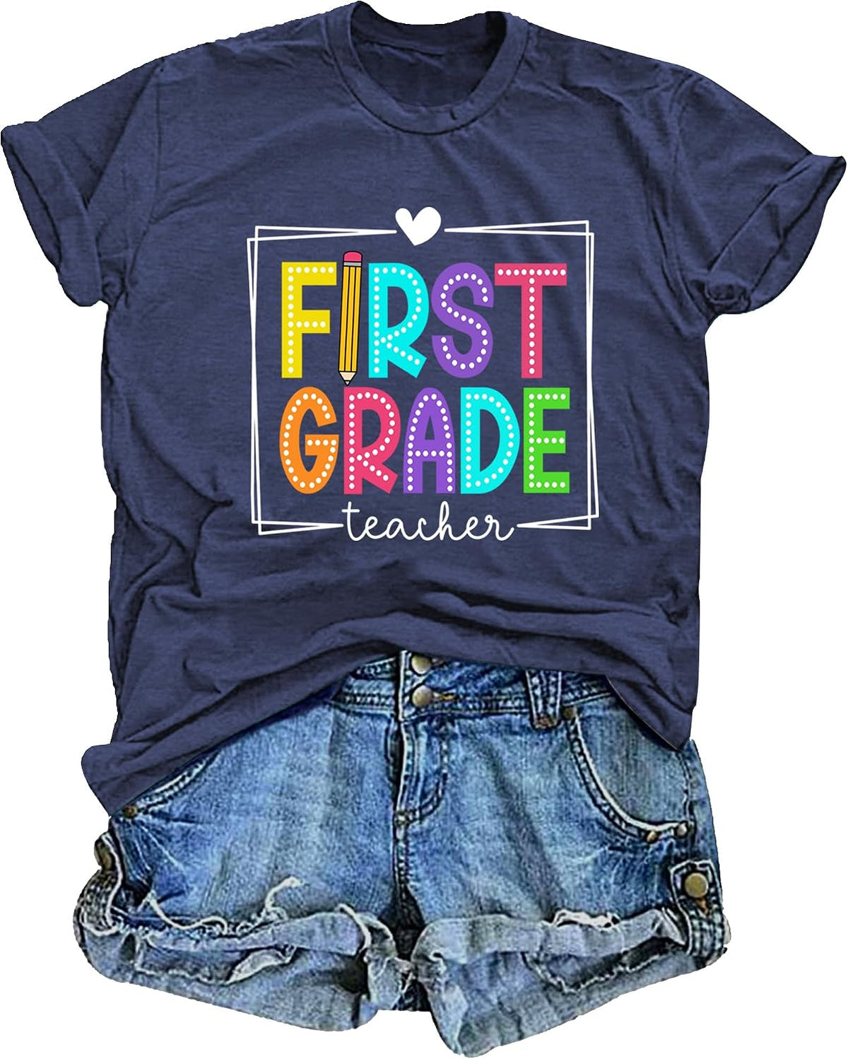 First Grade Teacher Shirt for Women: Teach Life T-Shirt Tops Teching Gift Short Sleeve - Blue1