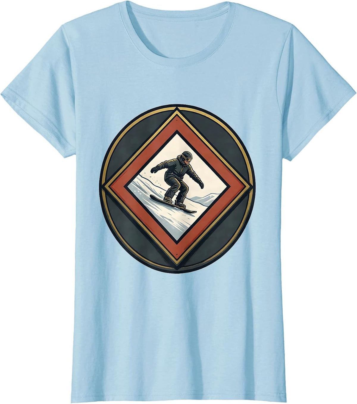 Double Diamond Snowboarder Dad Winter Humor Emblem T-Shirt - Baby Blue