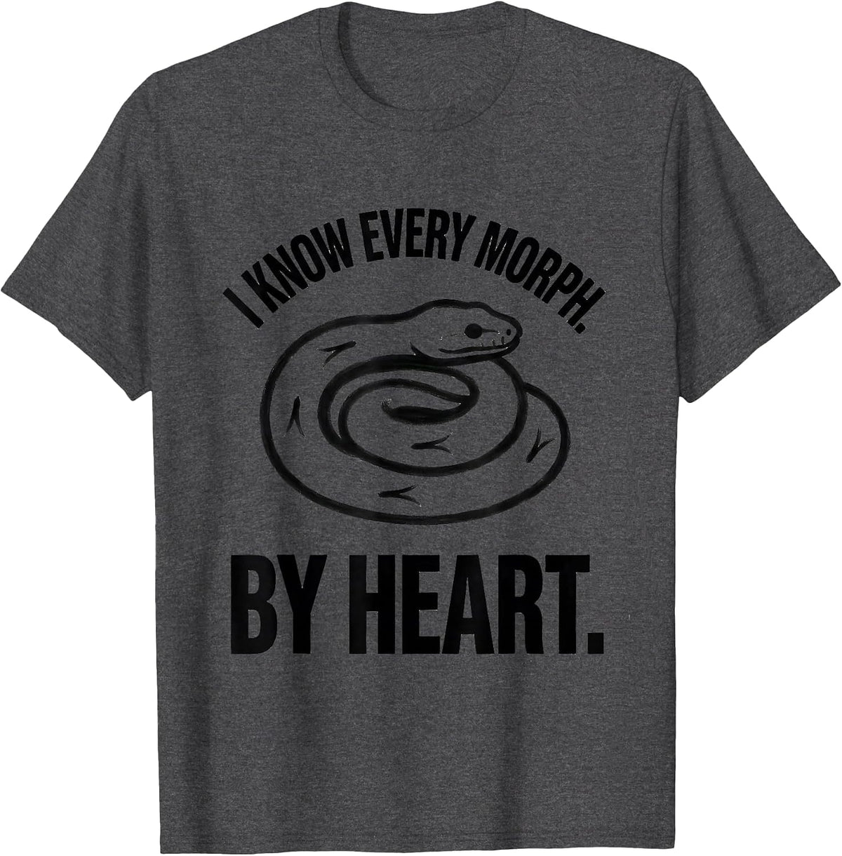 Men's I Know Every Morph By Heart Minimalist Ball Python Reptile T-Shirt - Dark Heather Grey