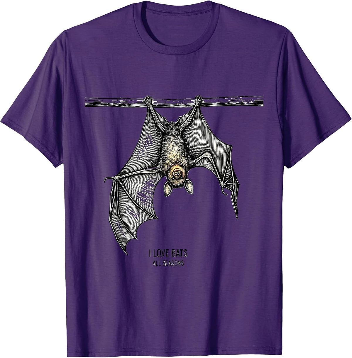 I Love Bats All Seasons Vintage Bat Lover Halloween Nature T-Shirt - Purple