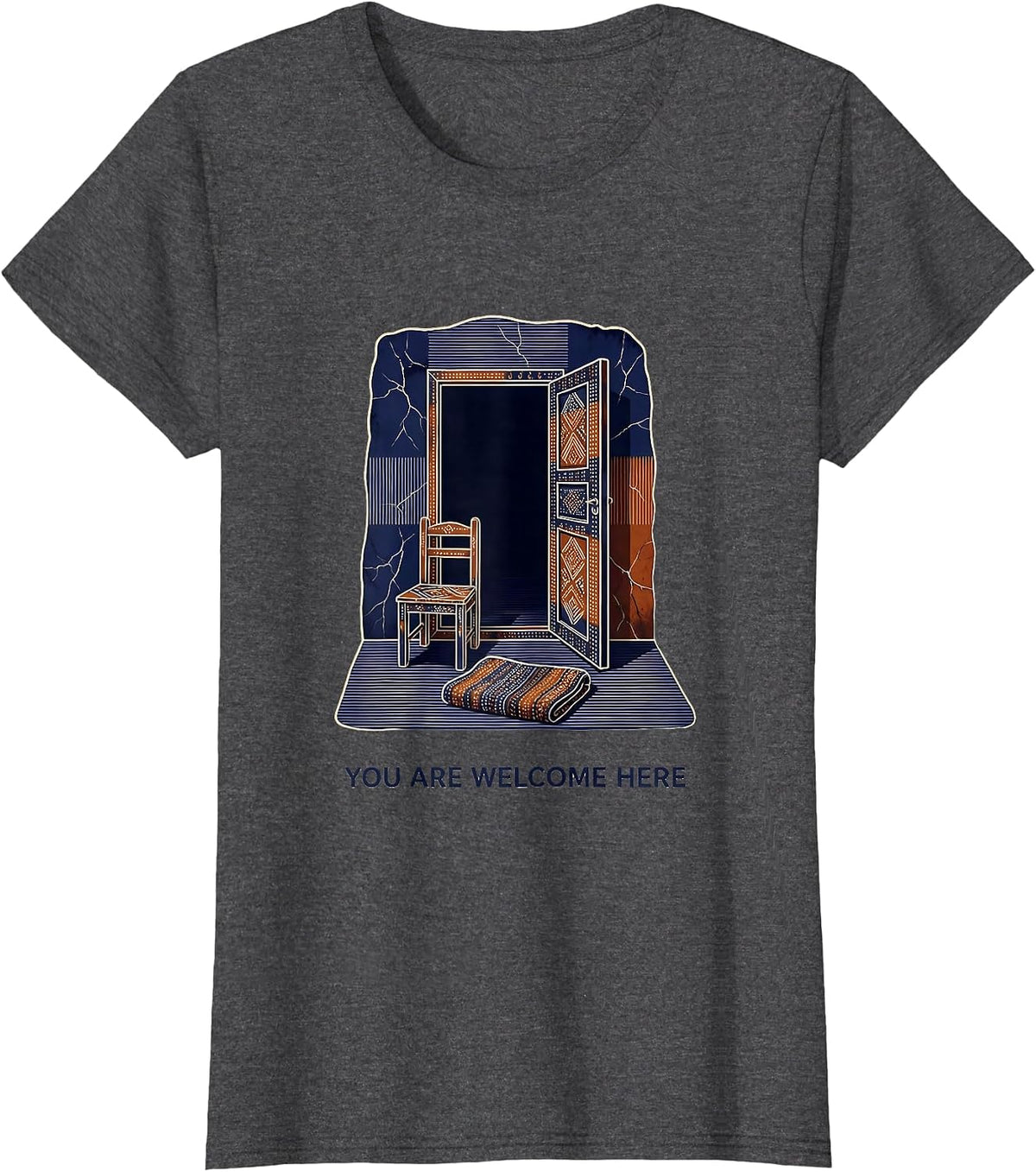 Women's You Are Welcome Here Batik Wax Resist Mental Health T-Shirt - Dark Heather Grey