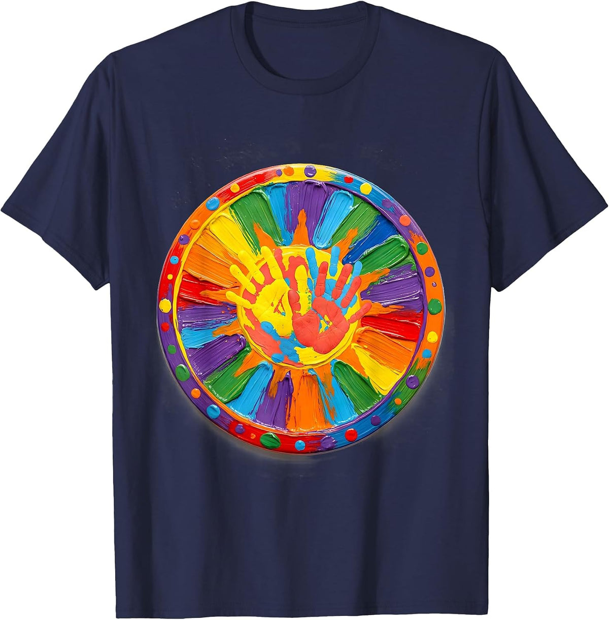 Men's Preschool Teacher Sun Finger Painting Art T-Shirt - Navy Blue