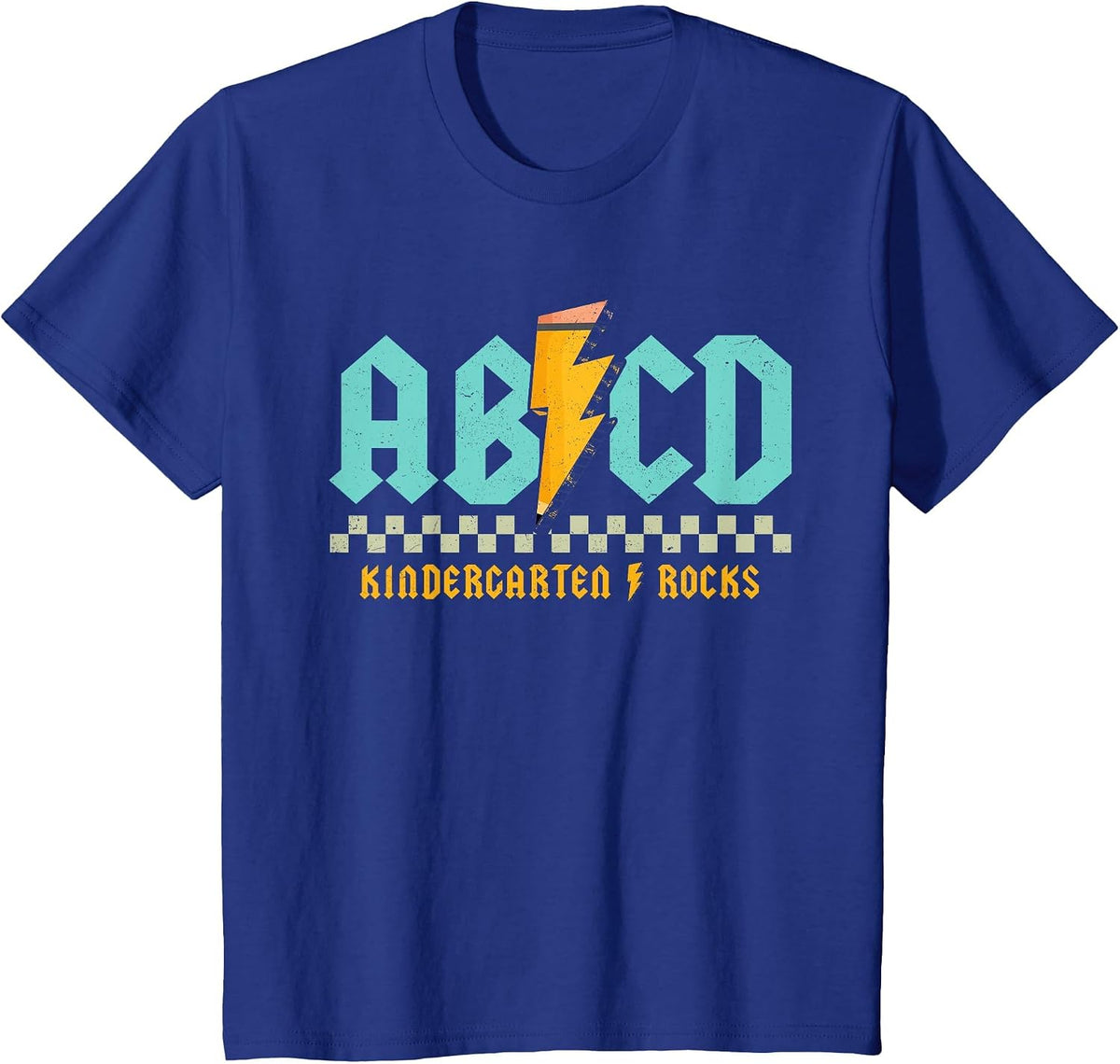 ABCD Kindergarten Rocks Pencil Lightning Students Teachers T-Shirt - Royal Blue