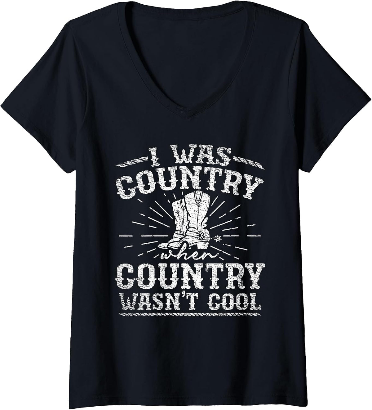 Women's I was Country When Country Wasn't Cool Music V-Neck T-Shirt - Black