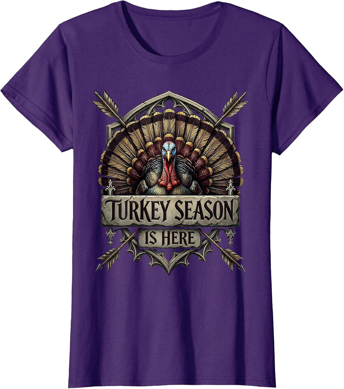 Women's Turkey Season Is Here Thanksgiving Design T-Shirt - Purple