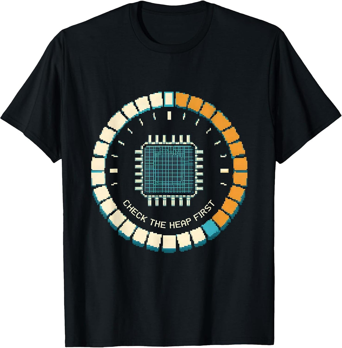Men's Check The Heap First Pixel Art IT Support Programmer Humor T-Shirt - Black