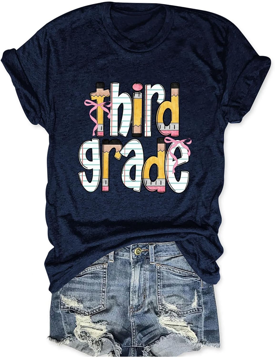 Third Grade Teacher Shirts Women Teaching Lover Tshirt School Teacher Tops - Navy Blue