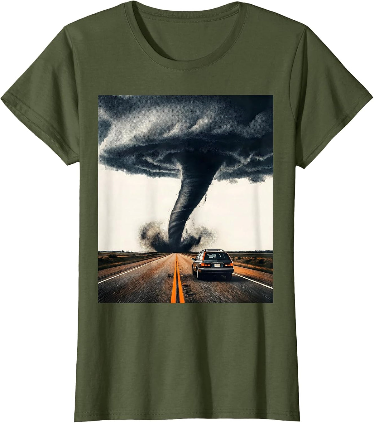 Women's Left-Leaning Tornado Funnel Storm Chaser Meteorology T-Shirt - Olive Green
