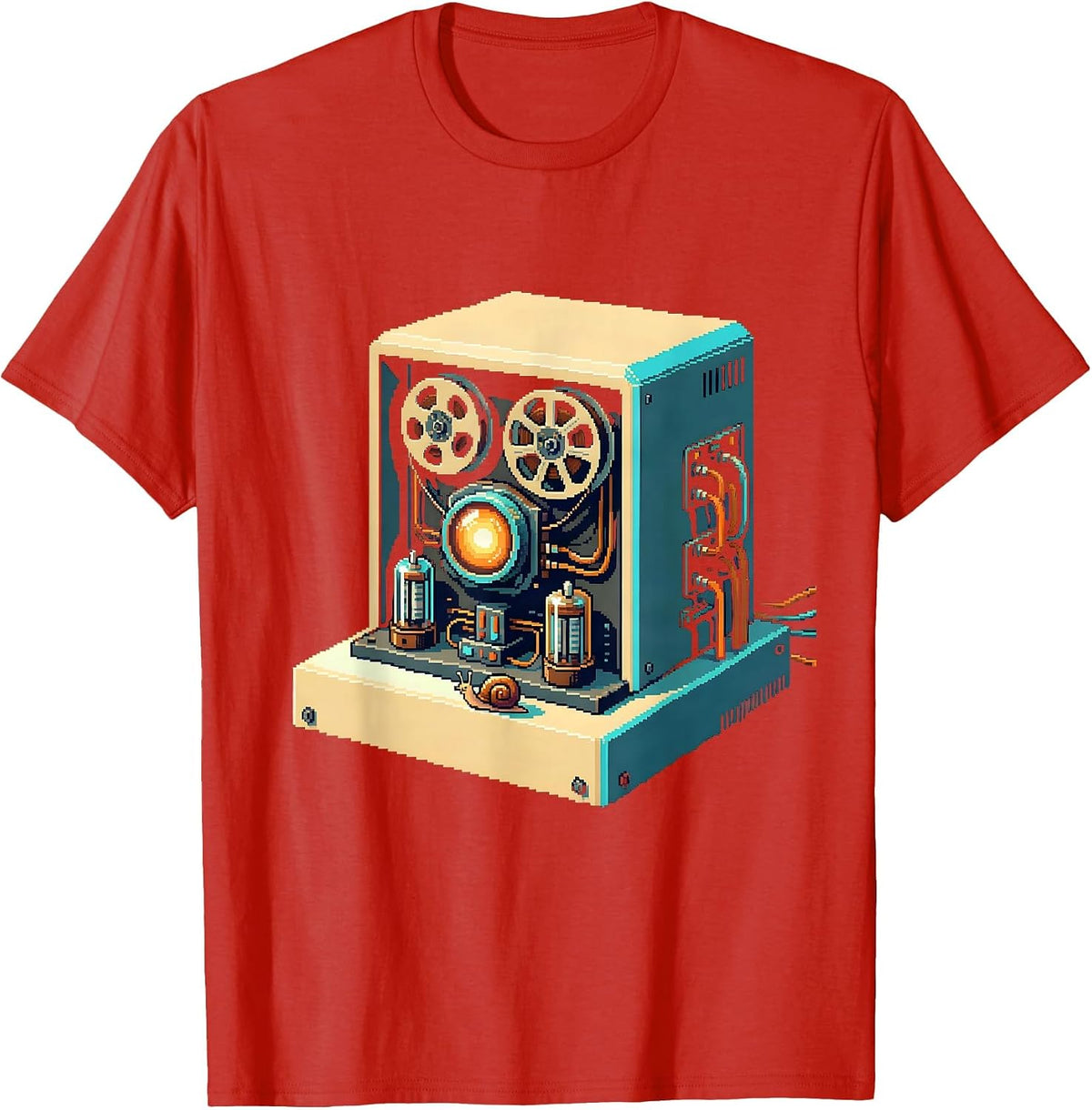 Men's Pixel-Art Vintage Computer Aging Humor T-Shirt - Red