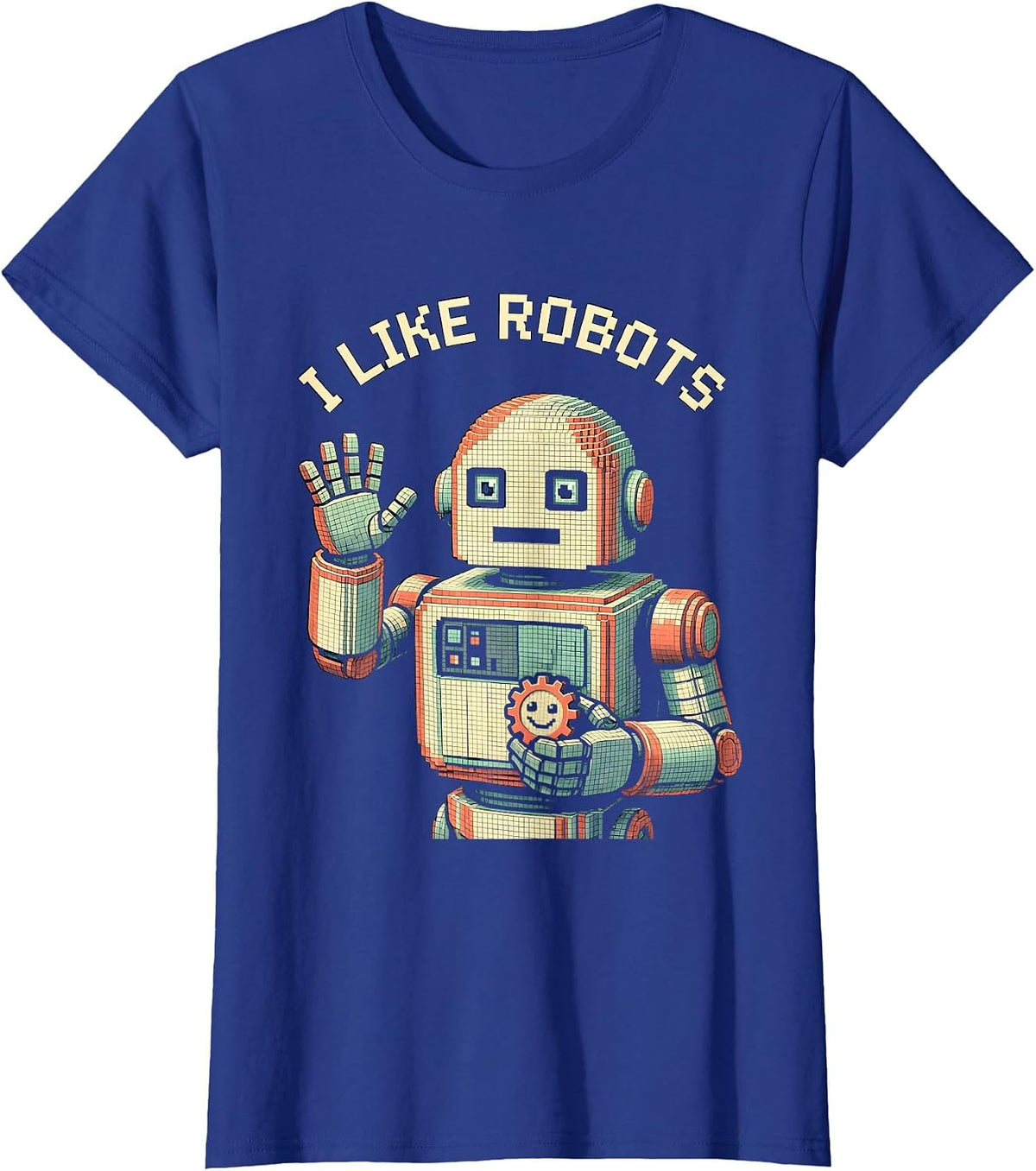 Women's I Like Robots Cute Pixel Art Robot Lover Kids Birthday Gift T-Shirt - Royal Blue