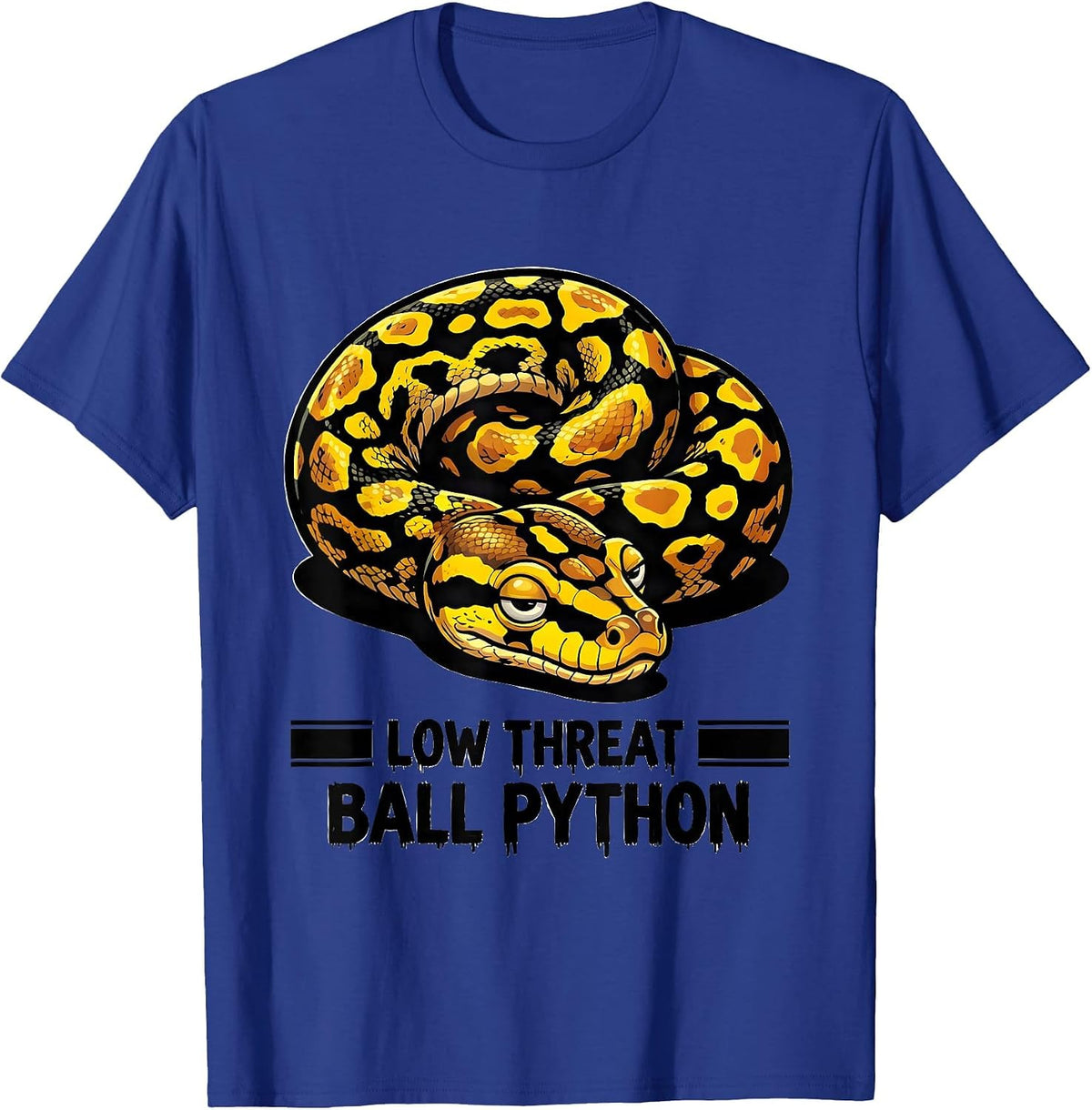 Men's Low Threat Ball Python Cartoon Snake Lover Meme Humor T-Shirt - Royal Blue