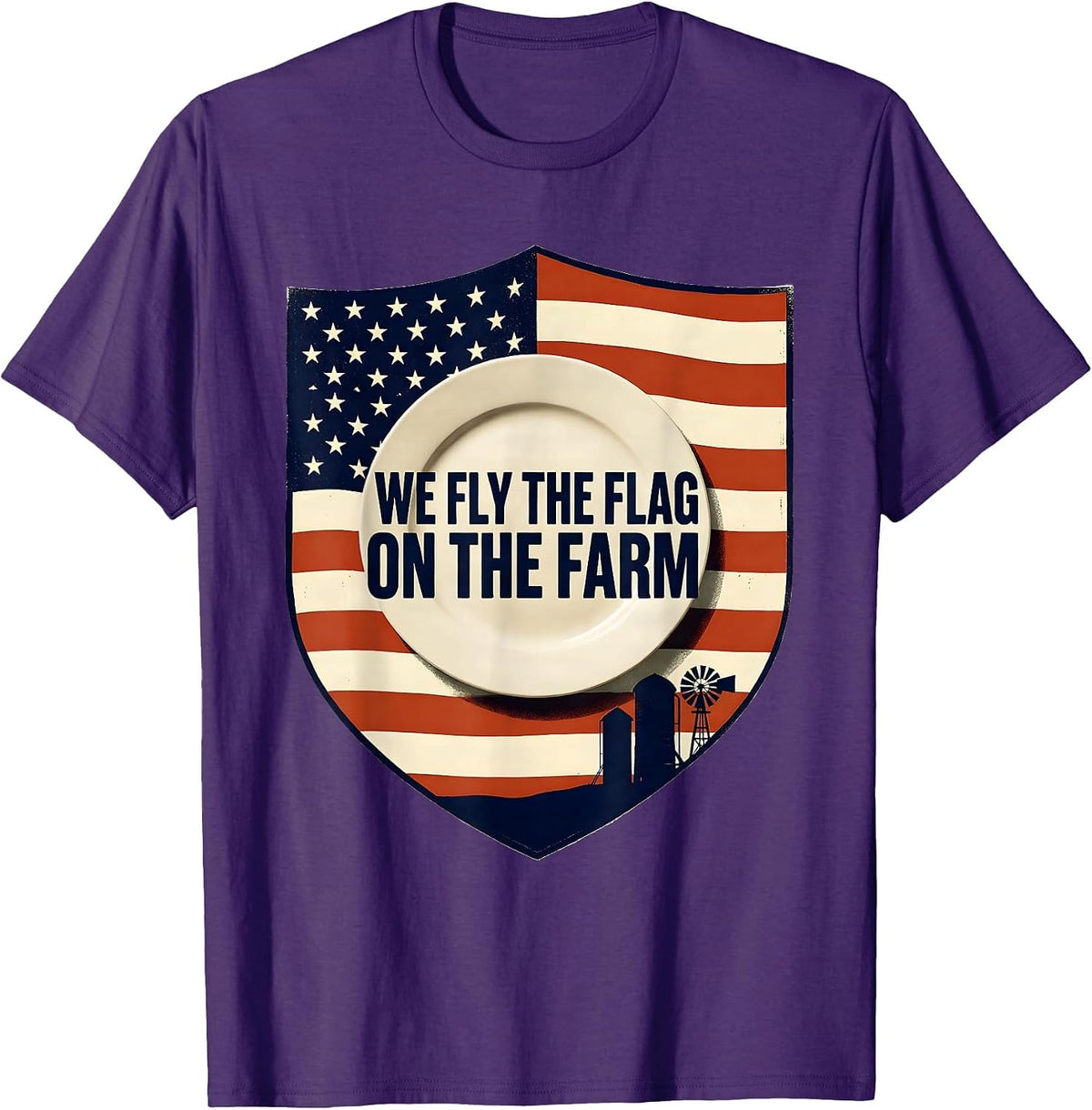Men's We Fly The Flag On The Farm Patriotic 4th Of July Farm Life T-Shirt - Purple