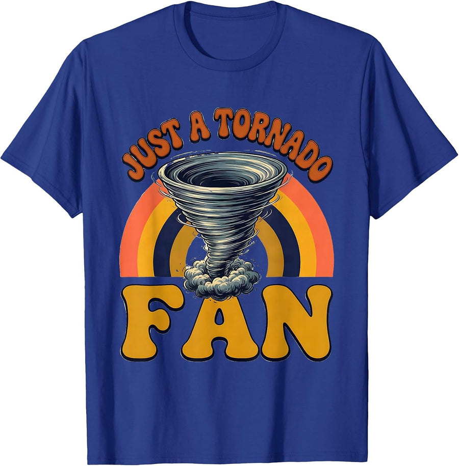 Just A Tornado Fan Retro 70s Storm Chaser Meteorology Humor T-Shirt - Royal Blue