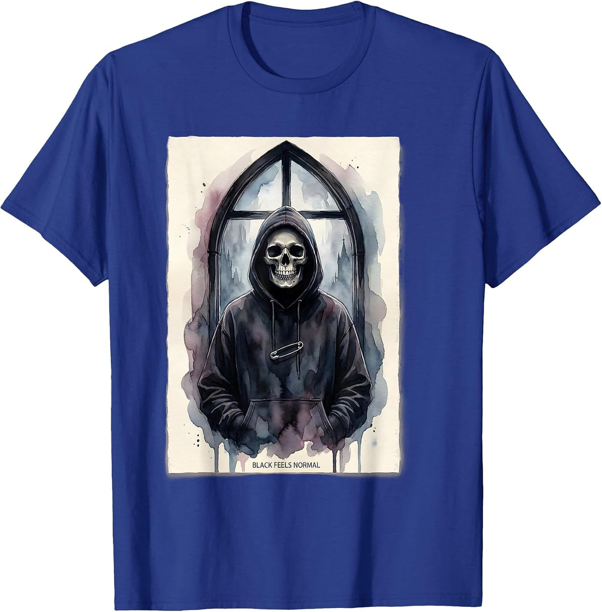 Black Feels Normal Watercolor Goth Alt Y2K Grunge Skull T-Shirt - Royal Blue