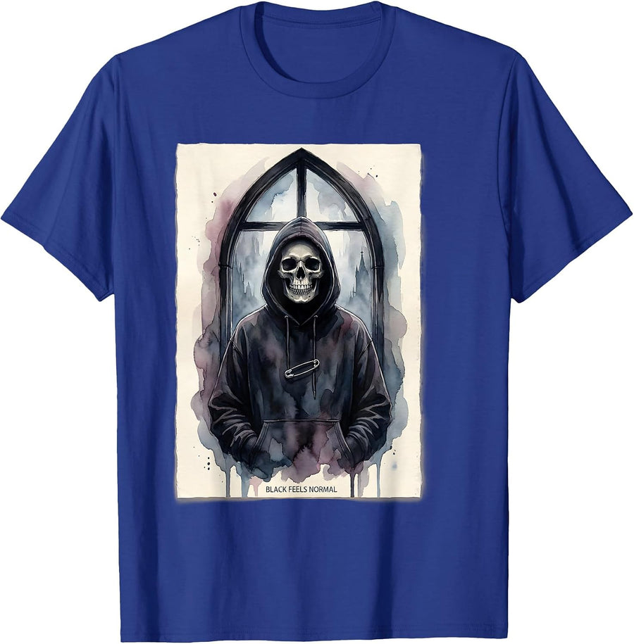 Black Feels Normal Watercolor Goth Alt Y2K Grunge Skull T-Shirt - Royal Blue