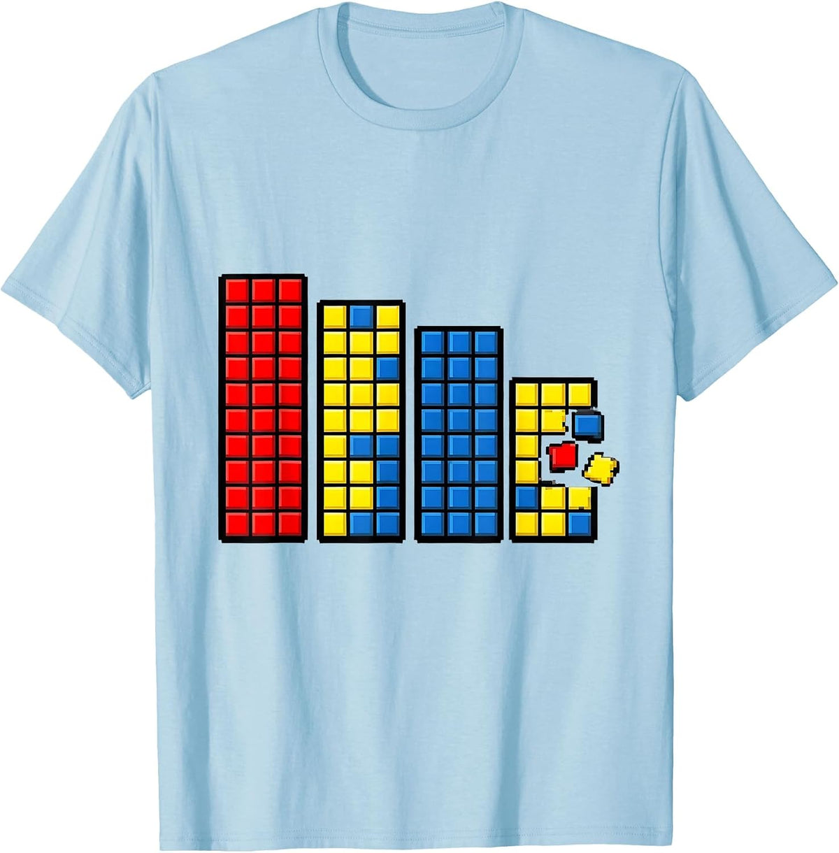 Men's Pixel Art Cube Panel Puzzle Speed Cubing Math Nerd T-Shirt - Baby Blue