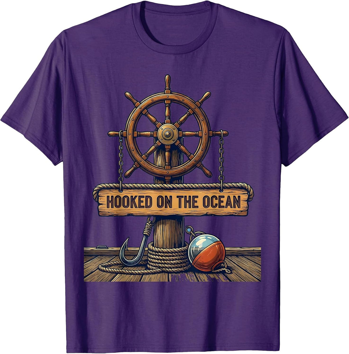 Hooked on the Ocean Sailor Graphic Design T-Shirt - Purple