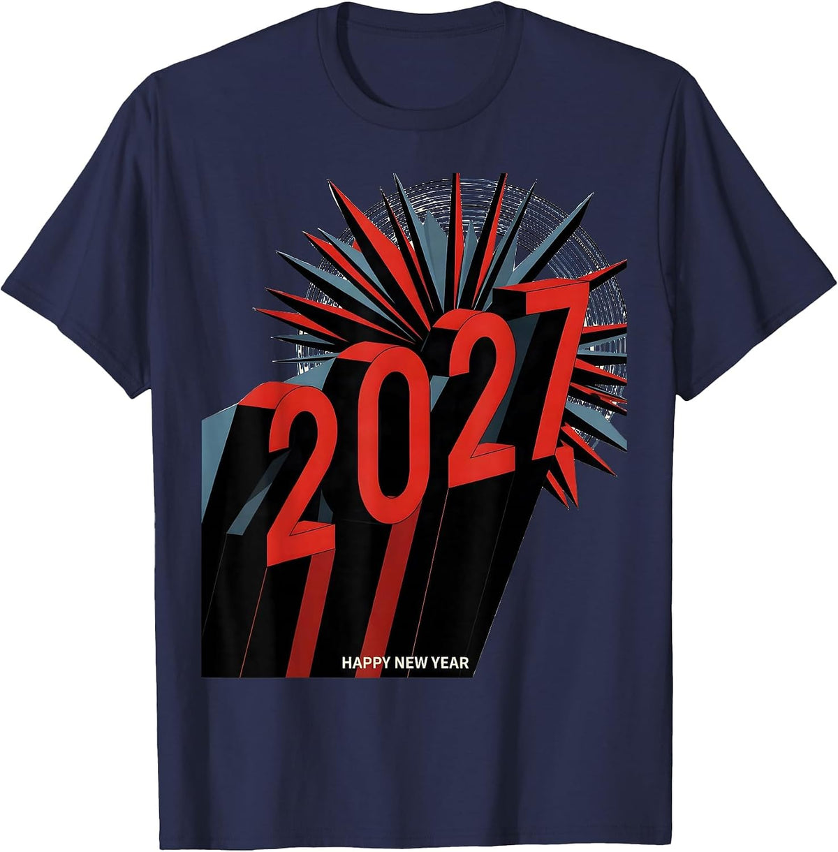 Happy New Year 2027 Constructivist Party Host Keepsake T-Shirt - Navy Blue