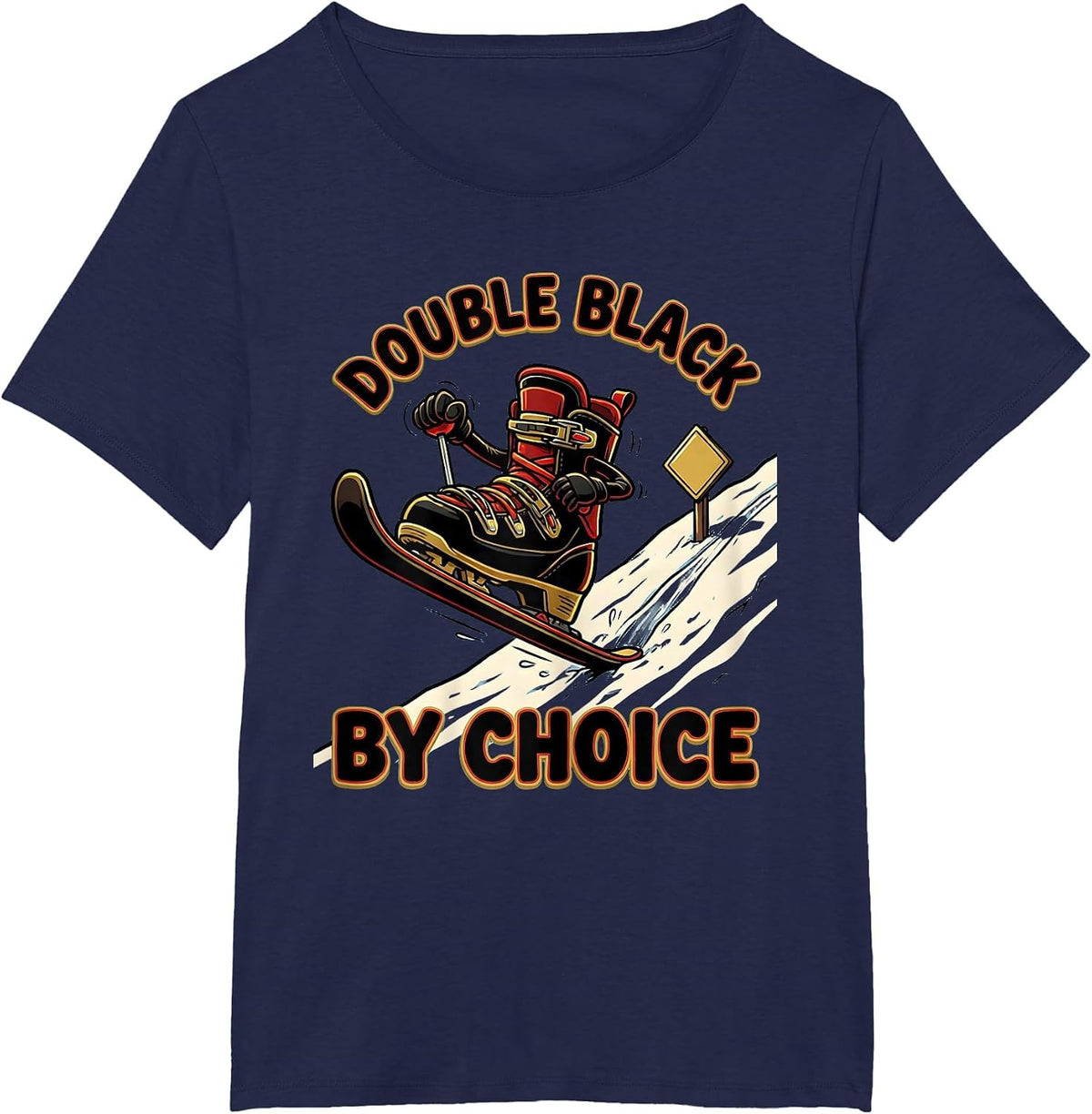 Women's Double Black By Choice Funny Ski Snowboard Winter Sports T-Shirt - Navy Blue