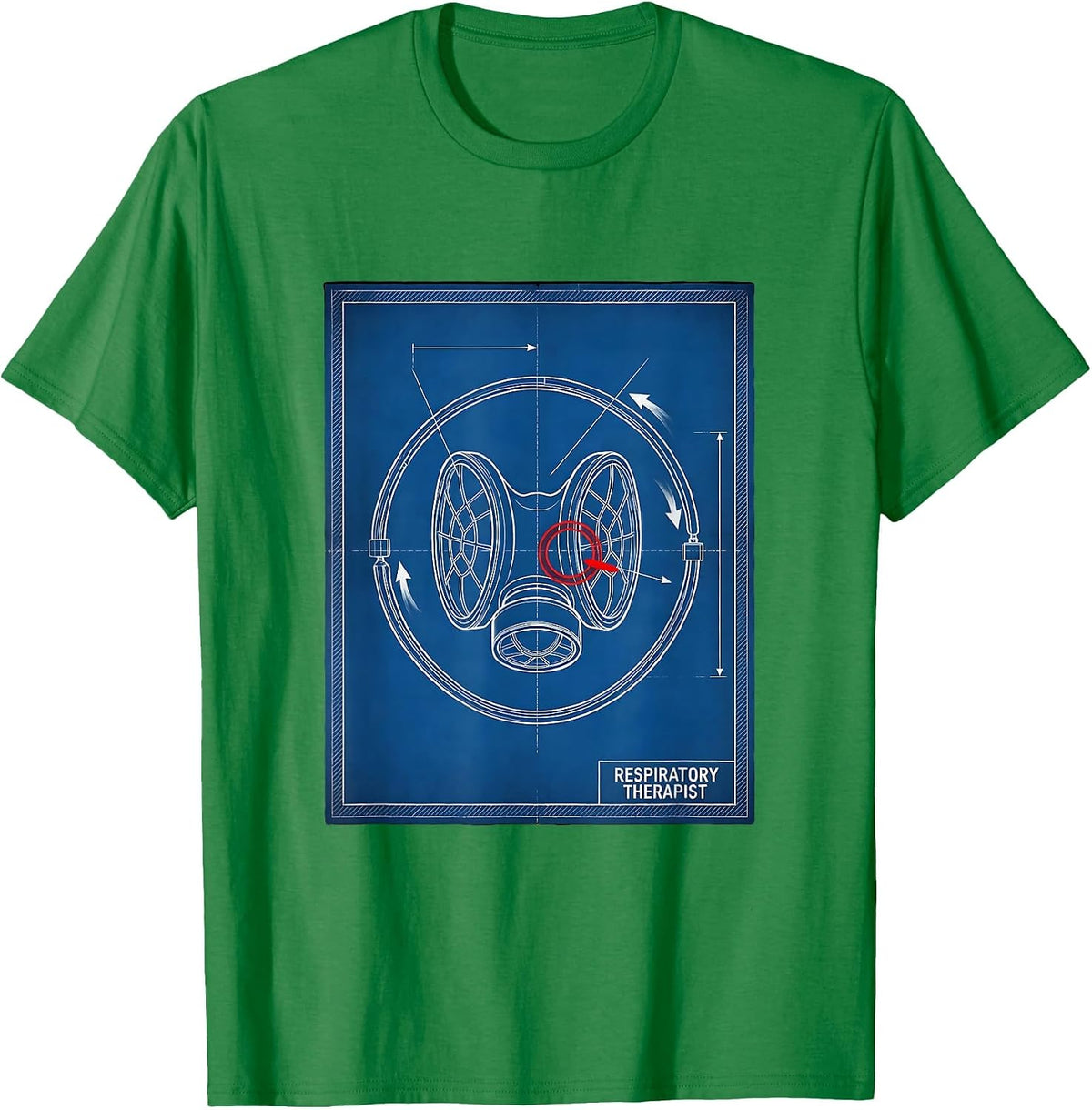 Men's Respiratory Therapist Technical Blueprint RT Profession T-Shirt - Kelly Green