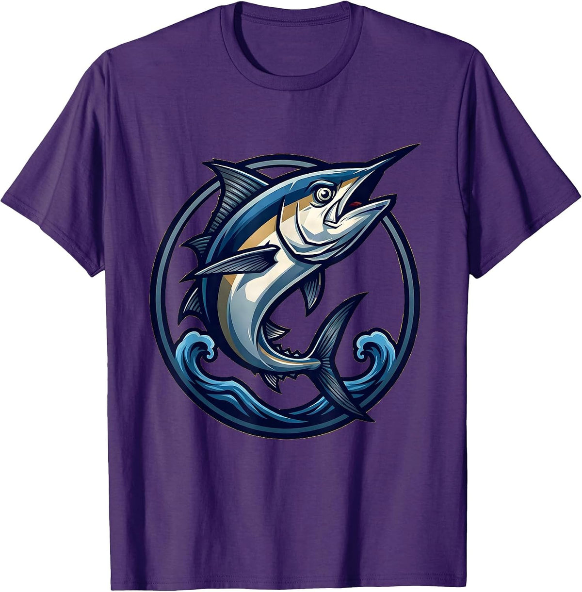 Men's Tuna Fish Jumping Ocean Waves Graphic T-Shirt - Purple