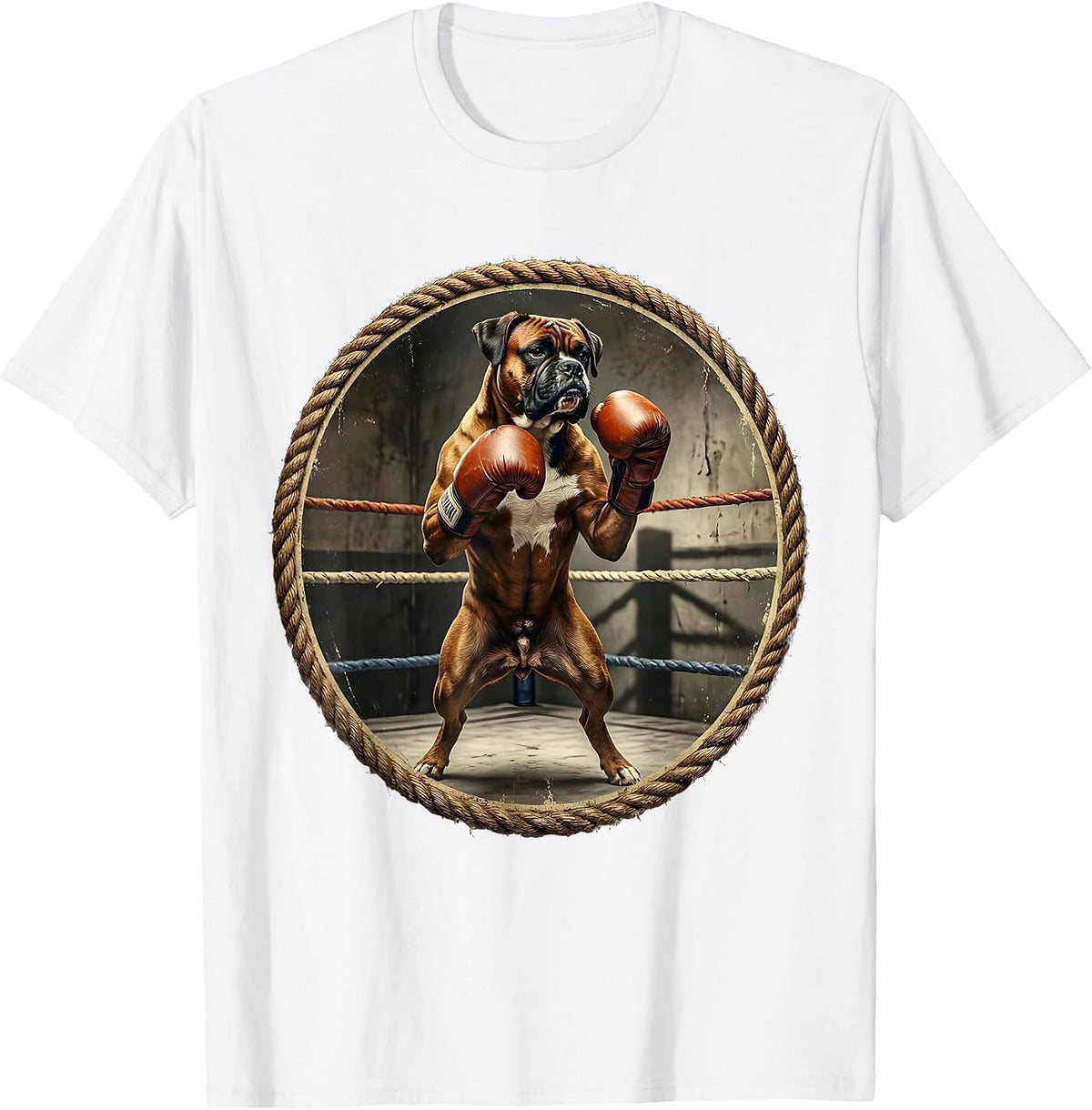 Men's Boxer Dog Shadow Boxing Gym Corner Graphic T-Shirt - White