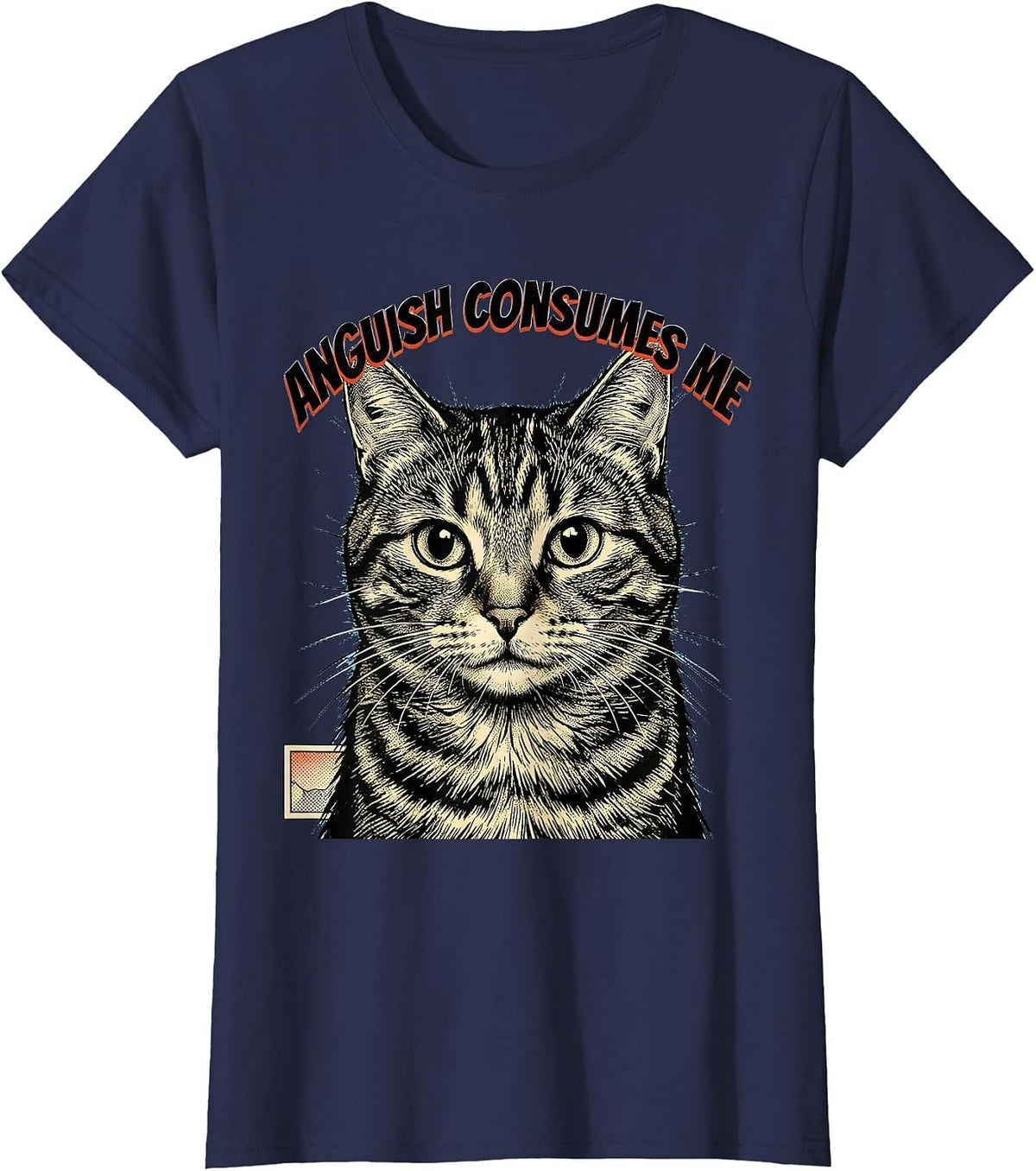 Women's Anguish Consumes Me Comic Book Cat Meme Sarcastic Humor T-Shirt - Navy Blue