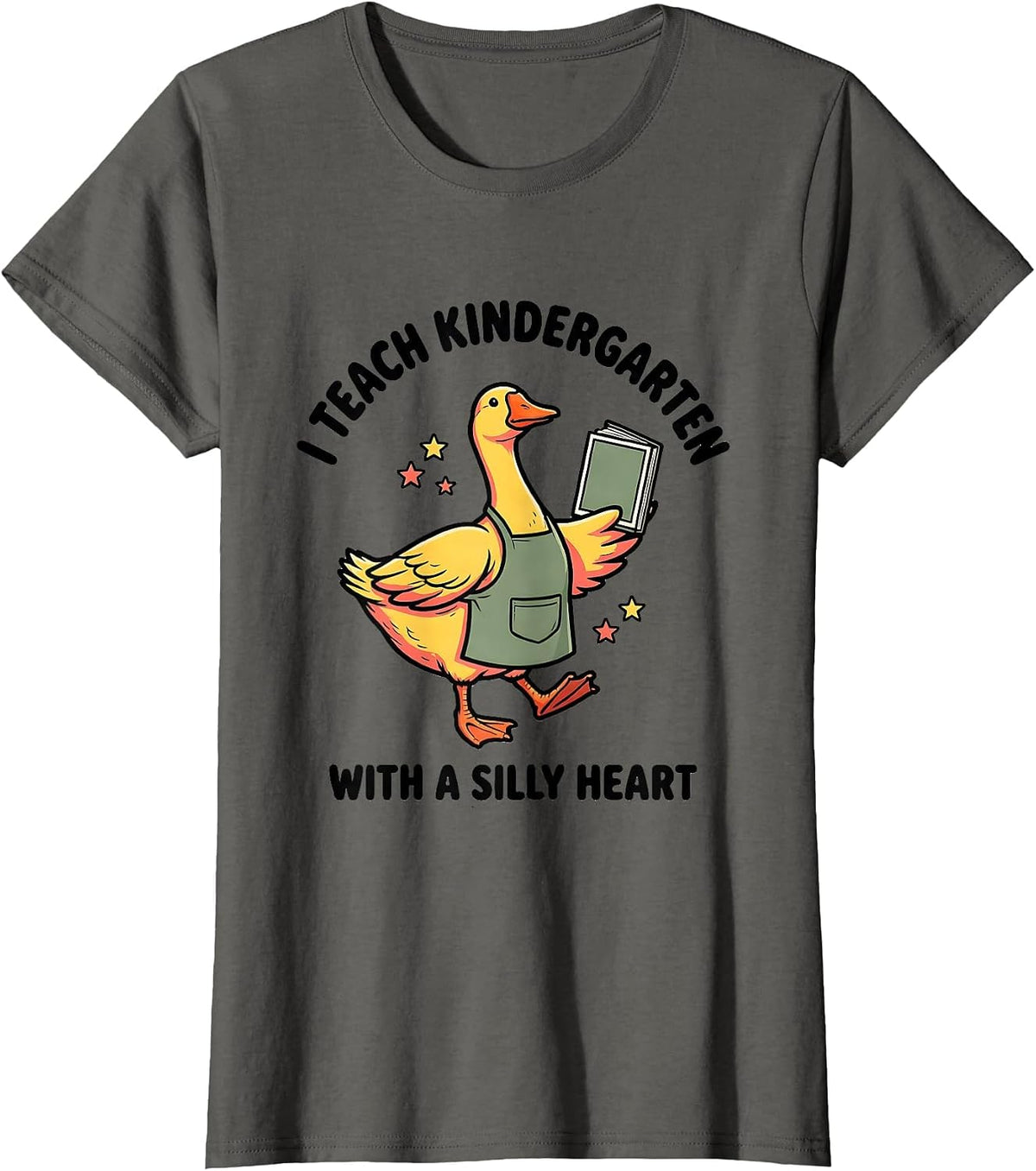 Women's I Teach Kindergarten With a Silly Heart Funny Teacher T-Shirt - Asphalt Grey