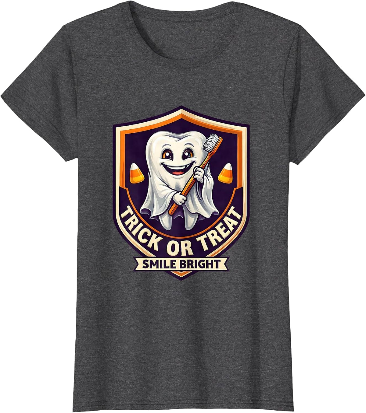 Women's Trick Or Treat Smile Bright Halloween Dentist Costume Dental T-Shirt - Dark Heather Grey
