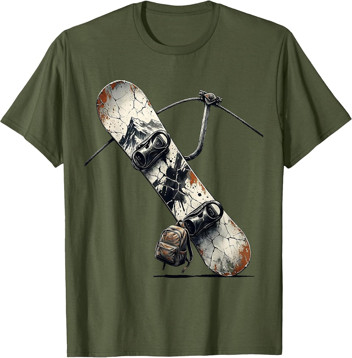 Cracked Snowboard Silhouette Funny Snowboarder Gift T-Shirt - Olive Green
