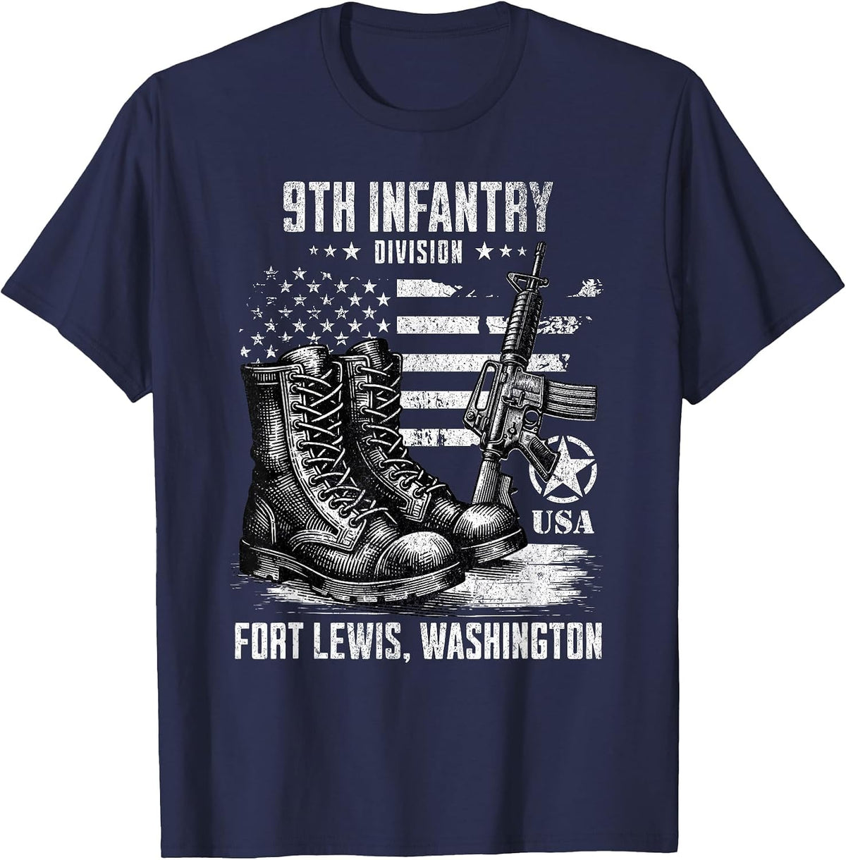 9th Infantry Division Fort Lewis Washington Military Veteran T-Shirt - Navy Blue
