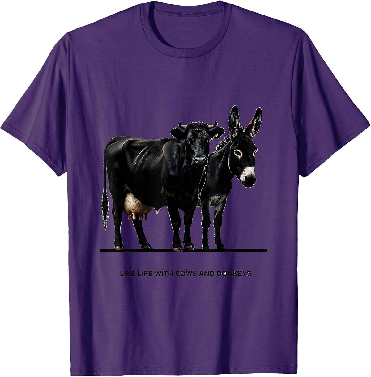Men's I Like Life With Cows And Donkeys Funny Farm Animal Humor T-Shirt - Purple