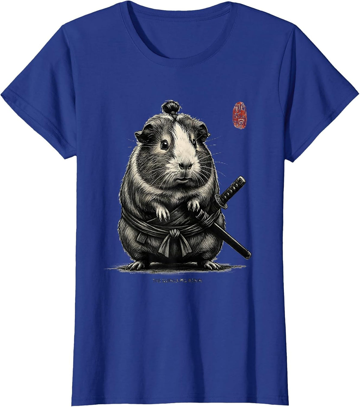 Women's The Guinea Pig Ronin Monochromatic Japanese Art Animal Humor T-Shirt - Royal Blue