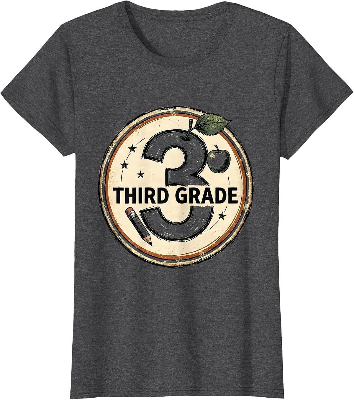 Women's Third Grade Vintage Typography Back To School Teacher T-Shirt - Dark Heather Grey
