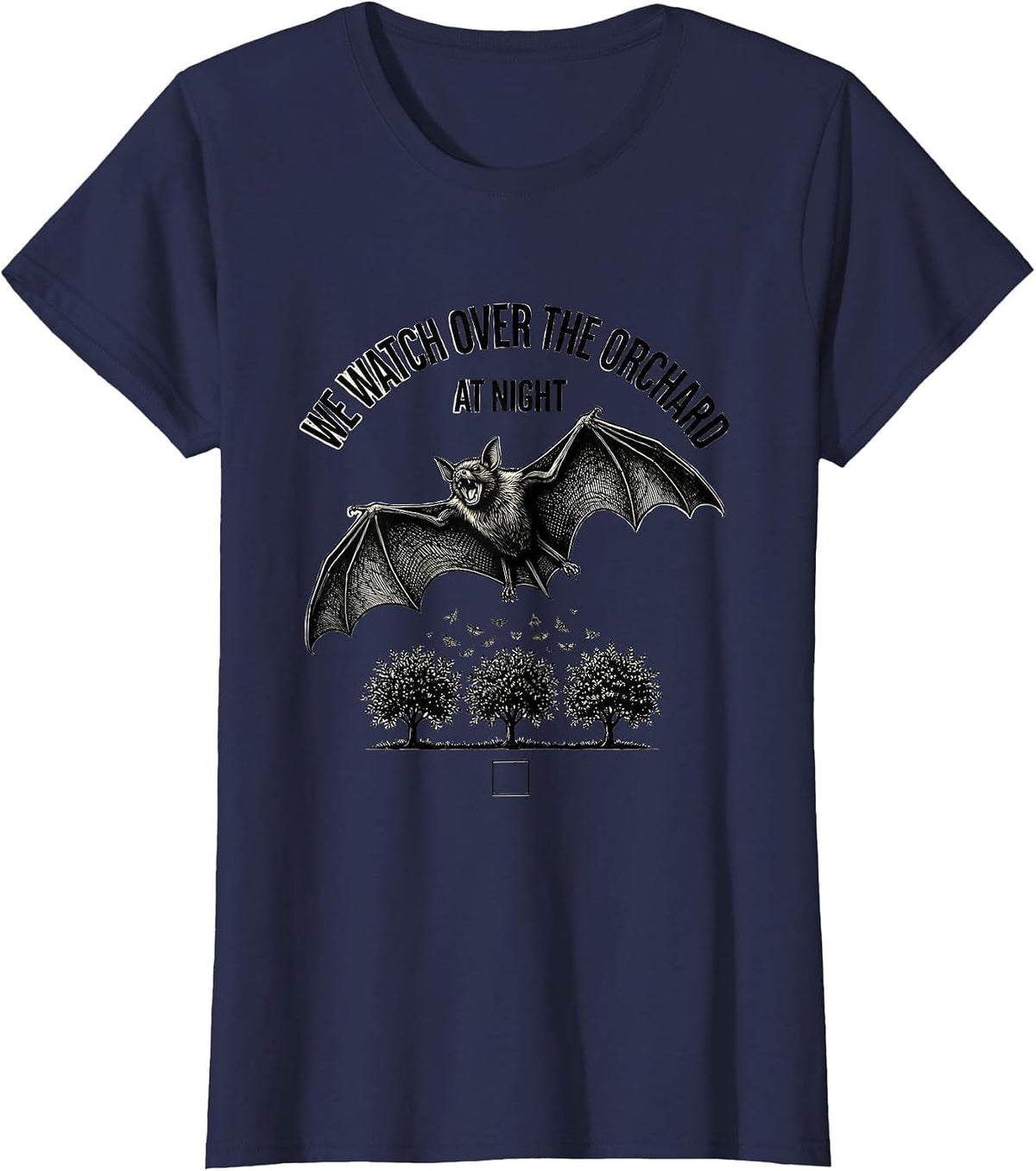 Women's We Watch Over The Orchard At Night Bat Lover Wildlife T-Shirt - Navy Blue