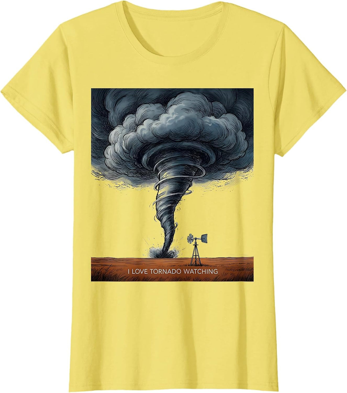 I Love Tornado Watching Enthusiast Storm Chaser Weather T-Shirt - Lemon Yellow