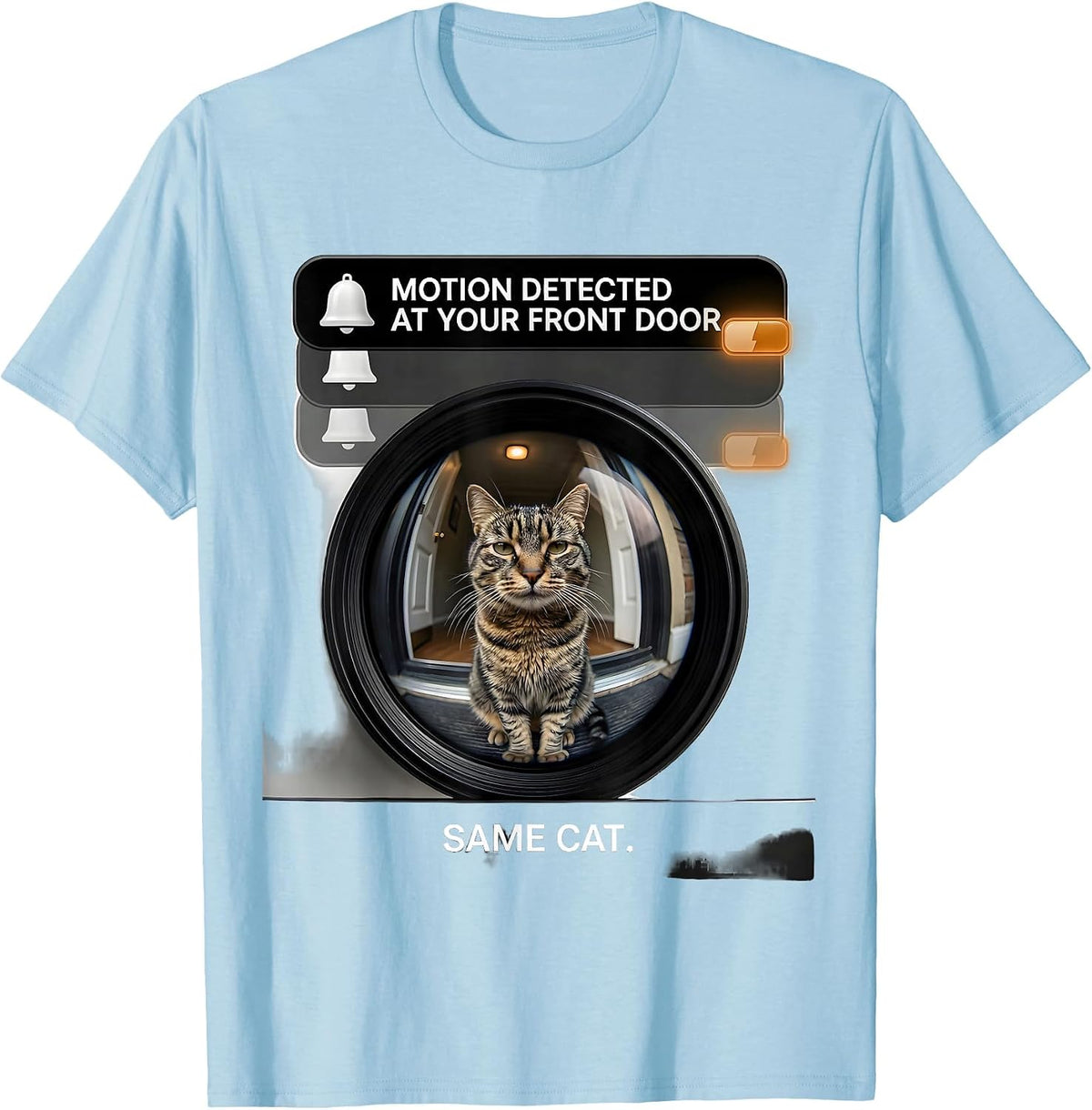 Men's Motion detected at your front door. Same cat. Funny T-Shirt - Baby Blue