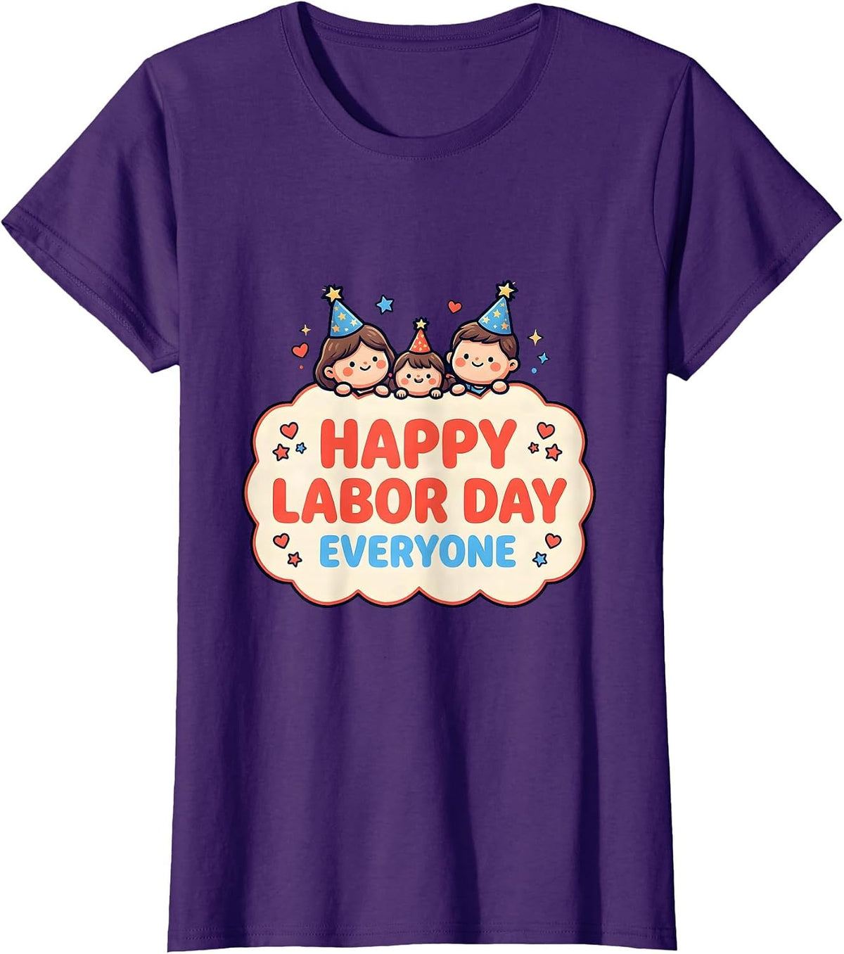 Women's Happy Labor Day Everyone Cute Kawaii Family Holiday T-Shirt - Purple