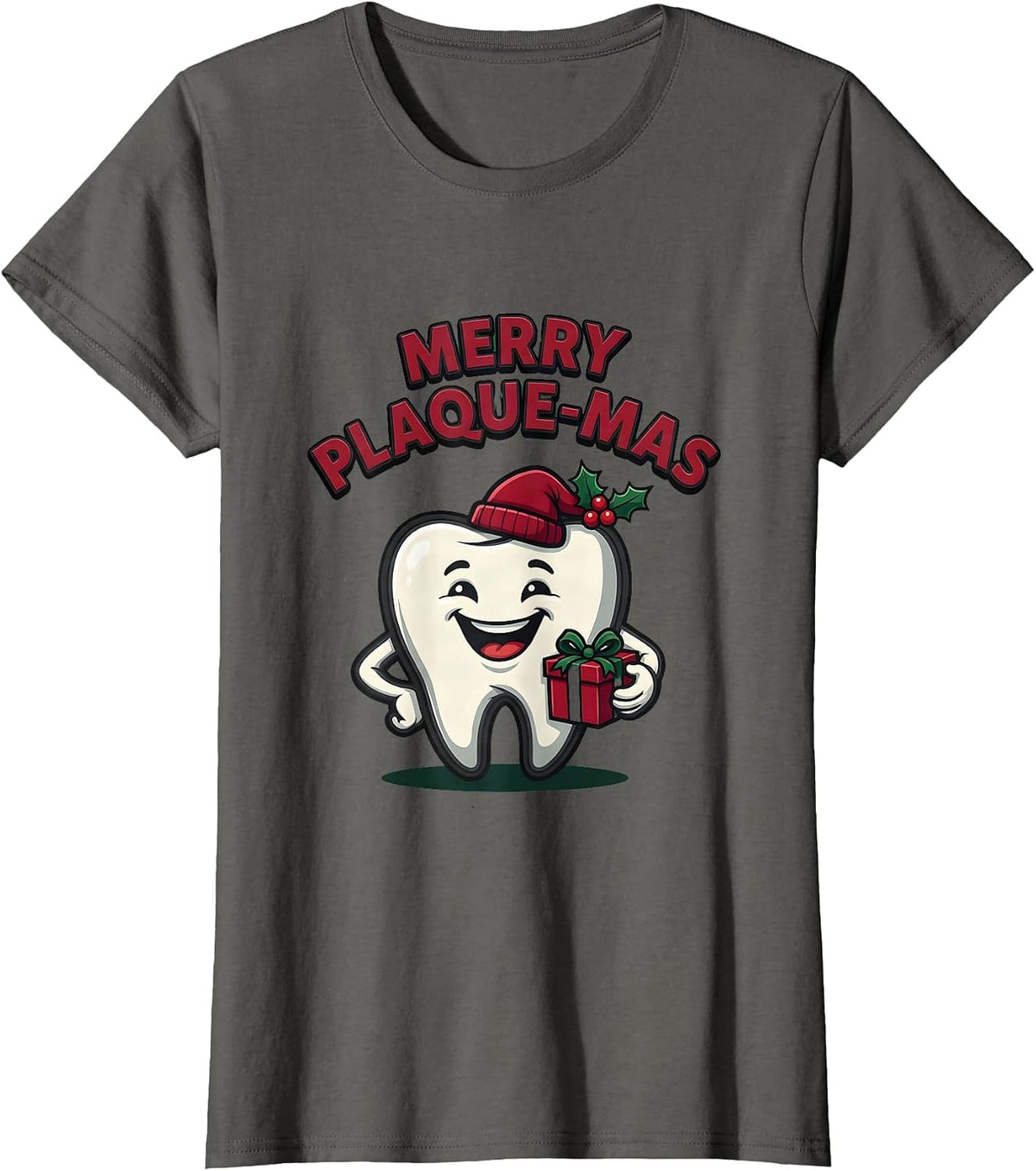 Women's Merry Plaque-Mas Funny Dental Mascot Dentist Christmas Tooth T-Shirt - Asphalt Grey