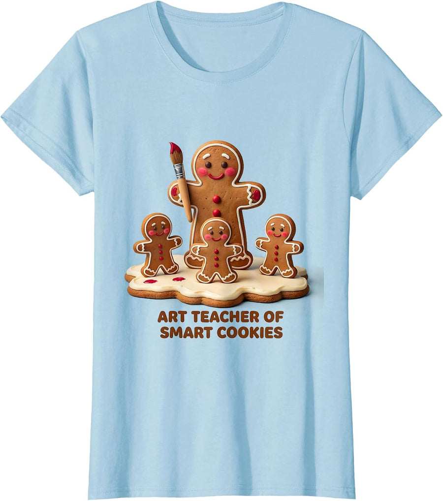 Women's Art Teacher Of Smart Cookies Cute Kawaii Christmas Teacher T-Shirt - Baby Blue