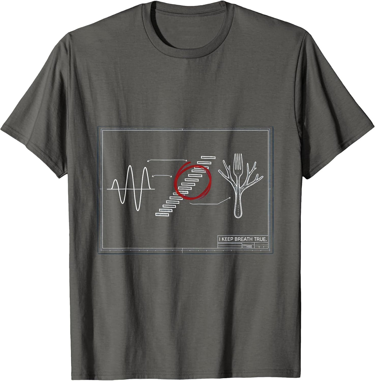 Men's I Keep Breath True Technical Blueprint Respiratory Therapist T-Shirt - Asphalt Grey