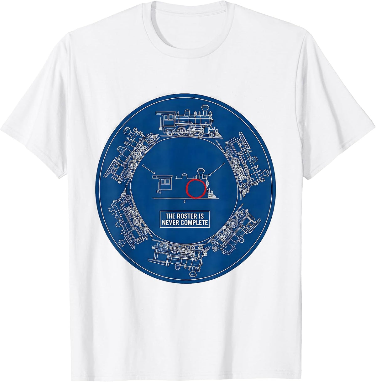 Men's The Roster Is Never Complete Technical Blueprint Train T-Shirt - White