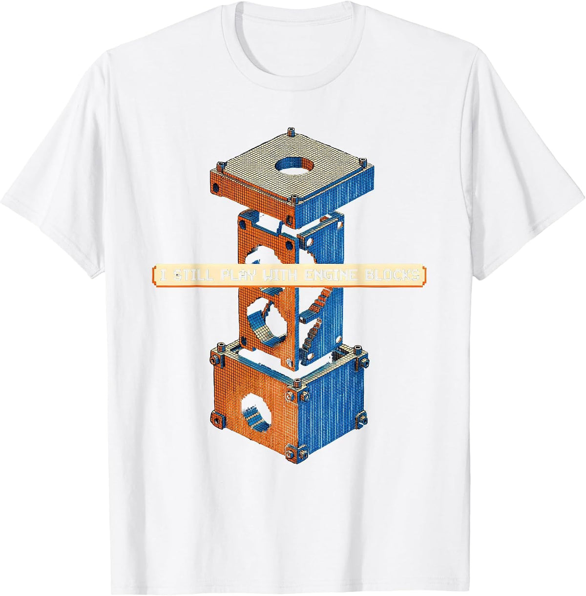 Men's I Still Play With Engine Blocks Pixel Art Mechanic Garage T-Shirt - White