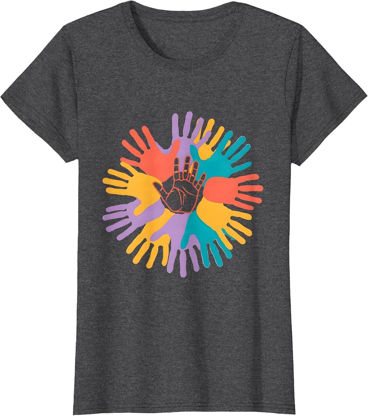 Women's Kindergarten Teacher Little Handprints Art T-Shirt - Dark Heather Grey