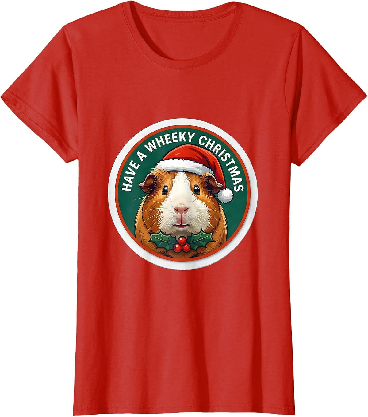 Have A Wheeky Christmas Funny Guinea Pig Santa Hat Sticker T-Shirt - Red
