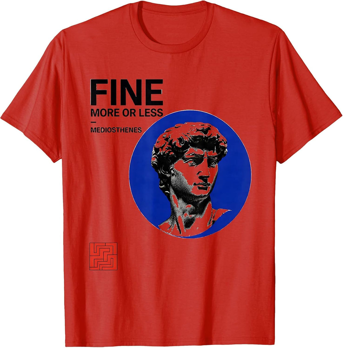 Men's Fine More or Less Mediosthenes Funny Greek Philosopher T-Shirt - Red